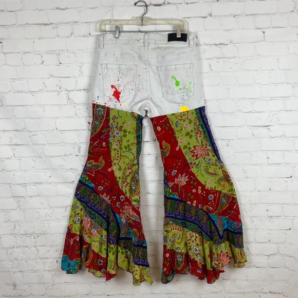 Upcycled AHP Paint Spatter Jeans & Boho Ruffled Bell Bottom Jeans - Picture 2 of 2